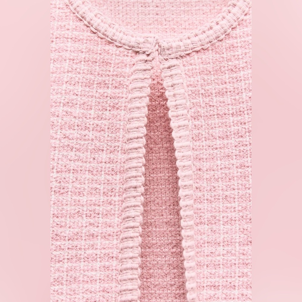 ZARA Open Cropped Sweater Top Short Sleeves Pink S NWT - Picture 3 of 8